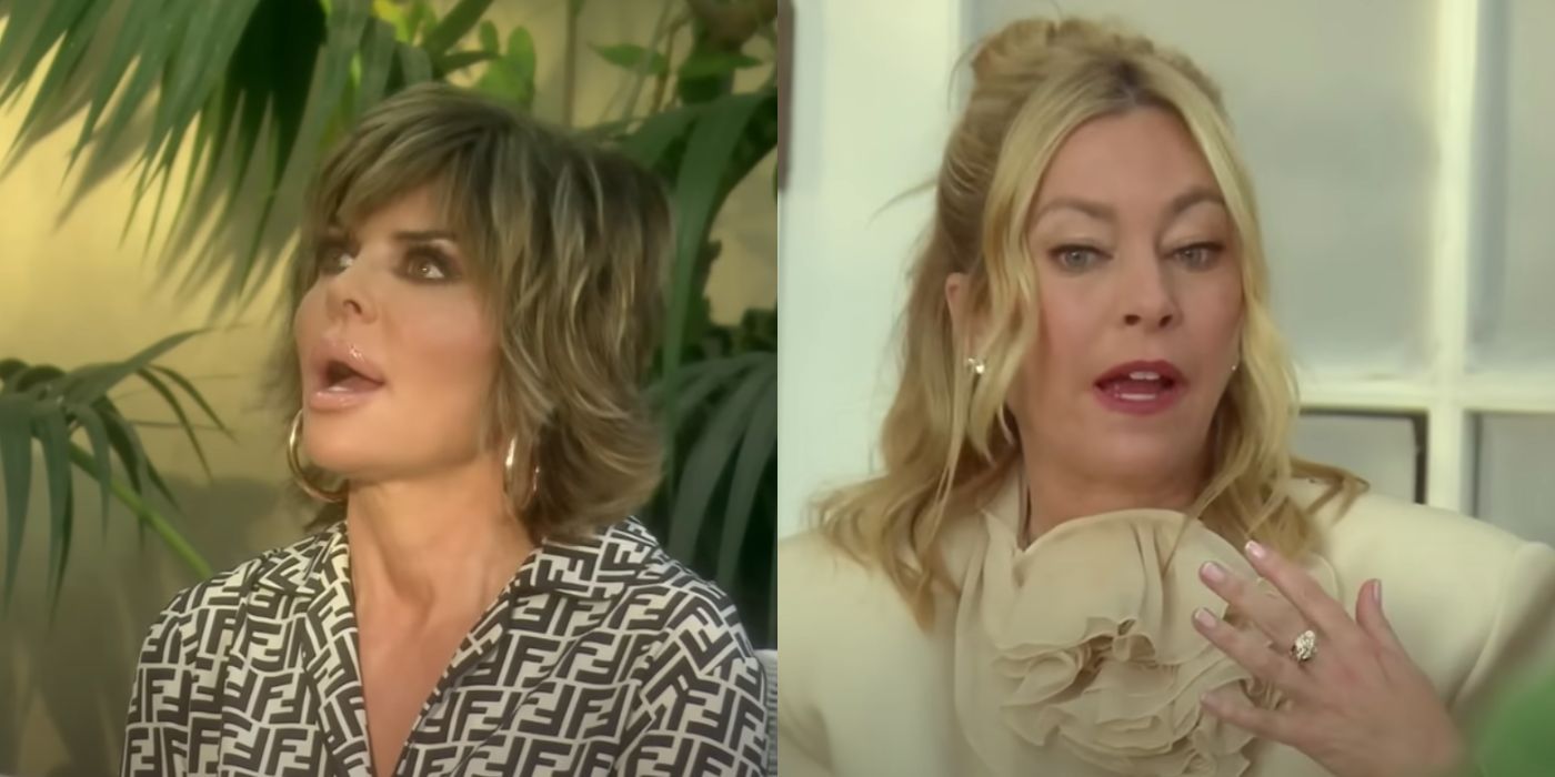 Uma imagem dividida de Rinna e Suttin discutindo no RHOBH