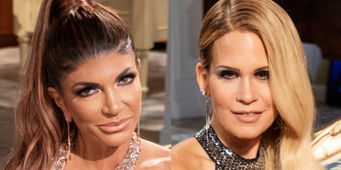 A split image of Teresa and Jackie at the RHONJ reunion