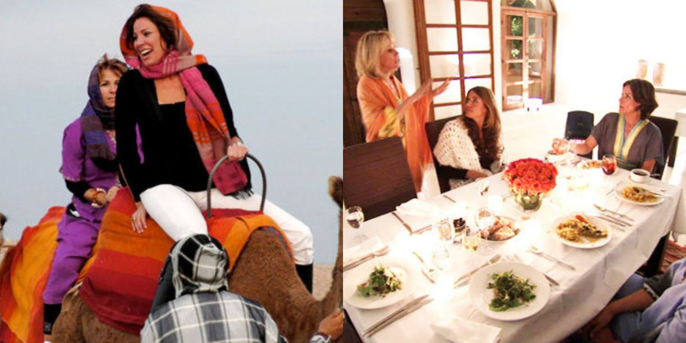 A split image of the women of RHONY in Morocco 