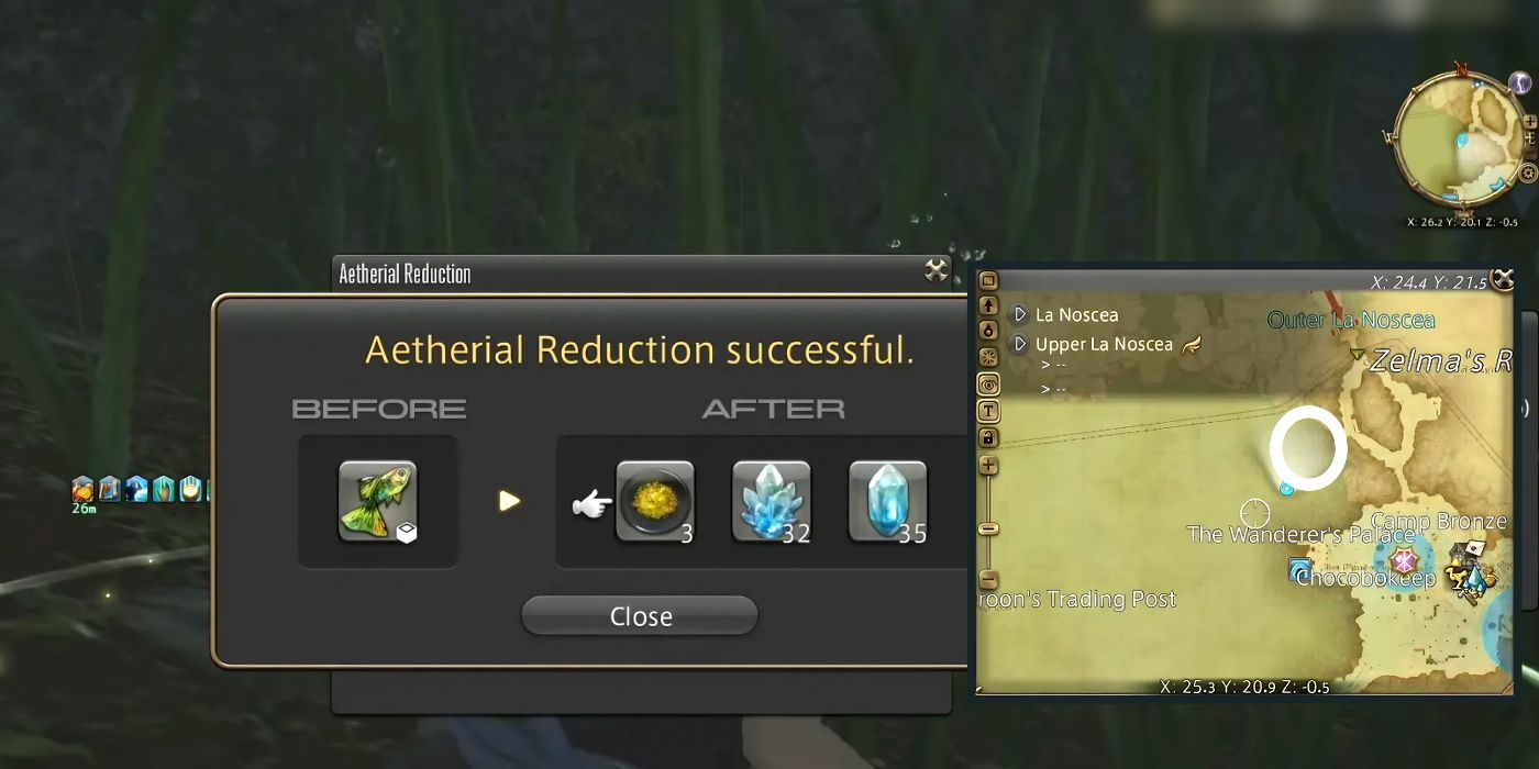 Aetherial Reduction of Verdigris Guppy into Earthbreak Aethersand in Final Fantasy XIV