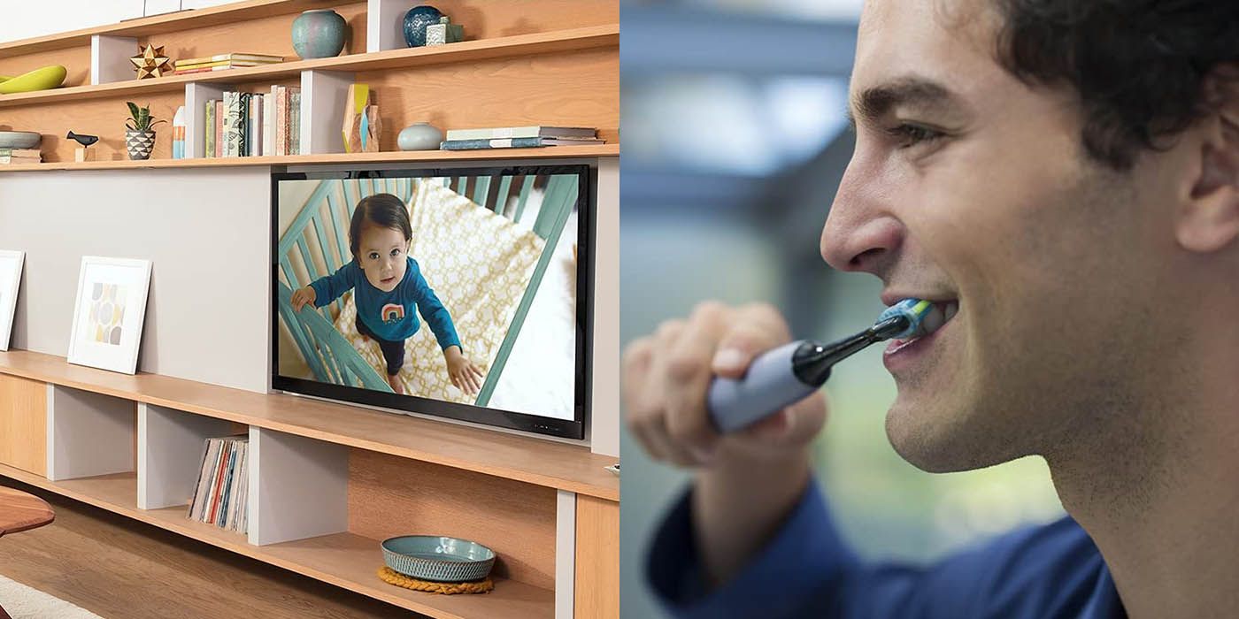 Split image of Amazon Fire TV 4K and Philips Sonicare toothbrush