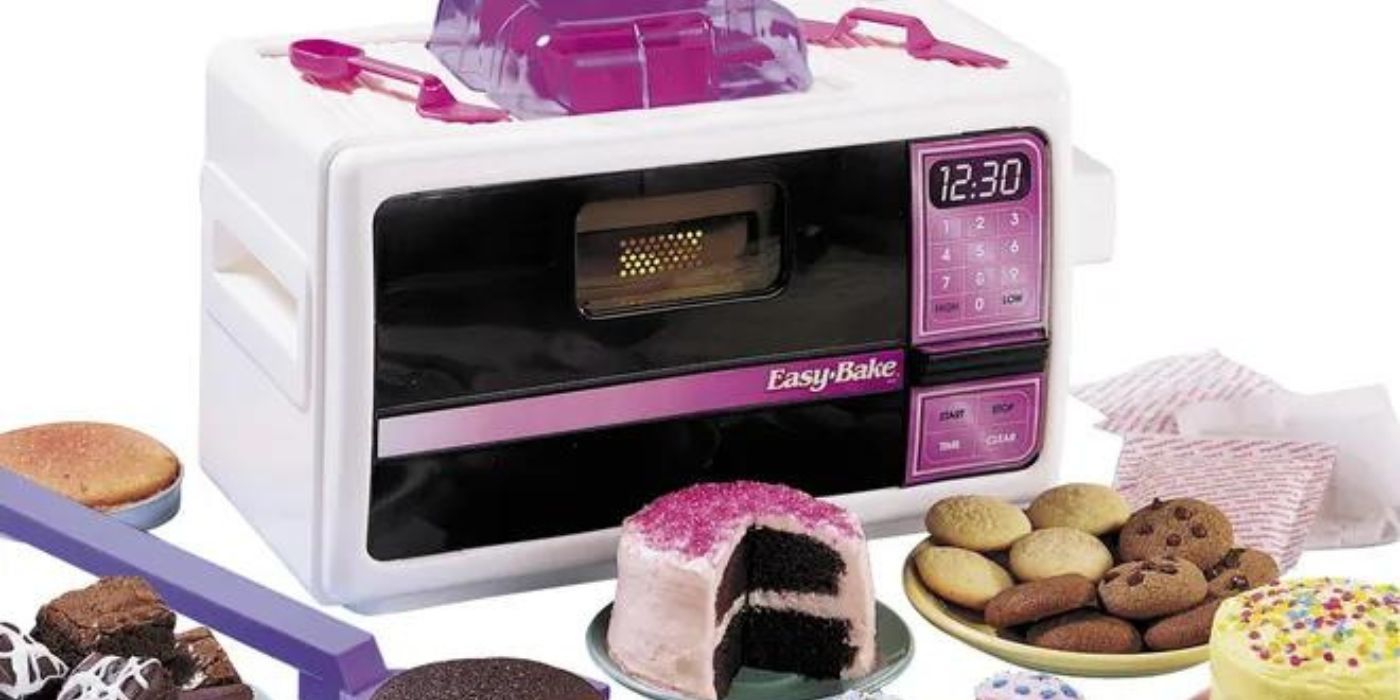 An Easy Bake Oven with treats in front of it