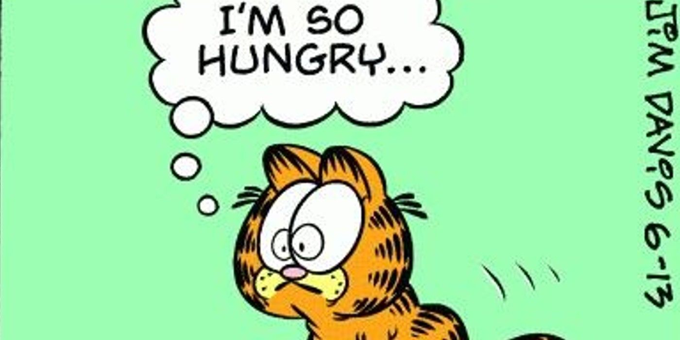 An image of a Garfield Comic Strip showing that Garfield is hungry