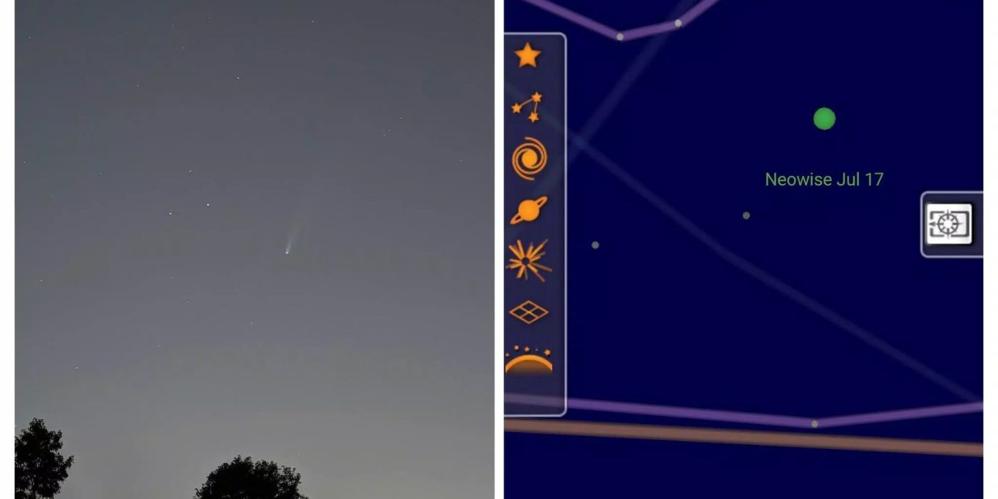 An image of the night sky next to a chart in the Sky Map app