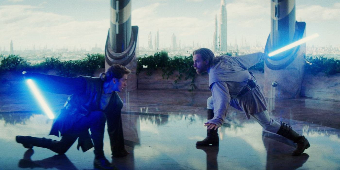 Anakin and Obi-Wan training in a flashback in Obi-Wan Kenobi.