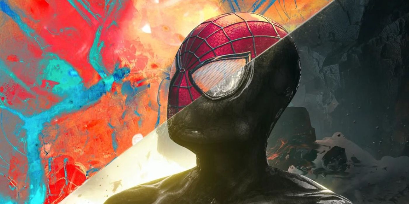 Andrew Garfield's Spider-Man spliced with symbiote Spider-Man in fan art.