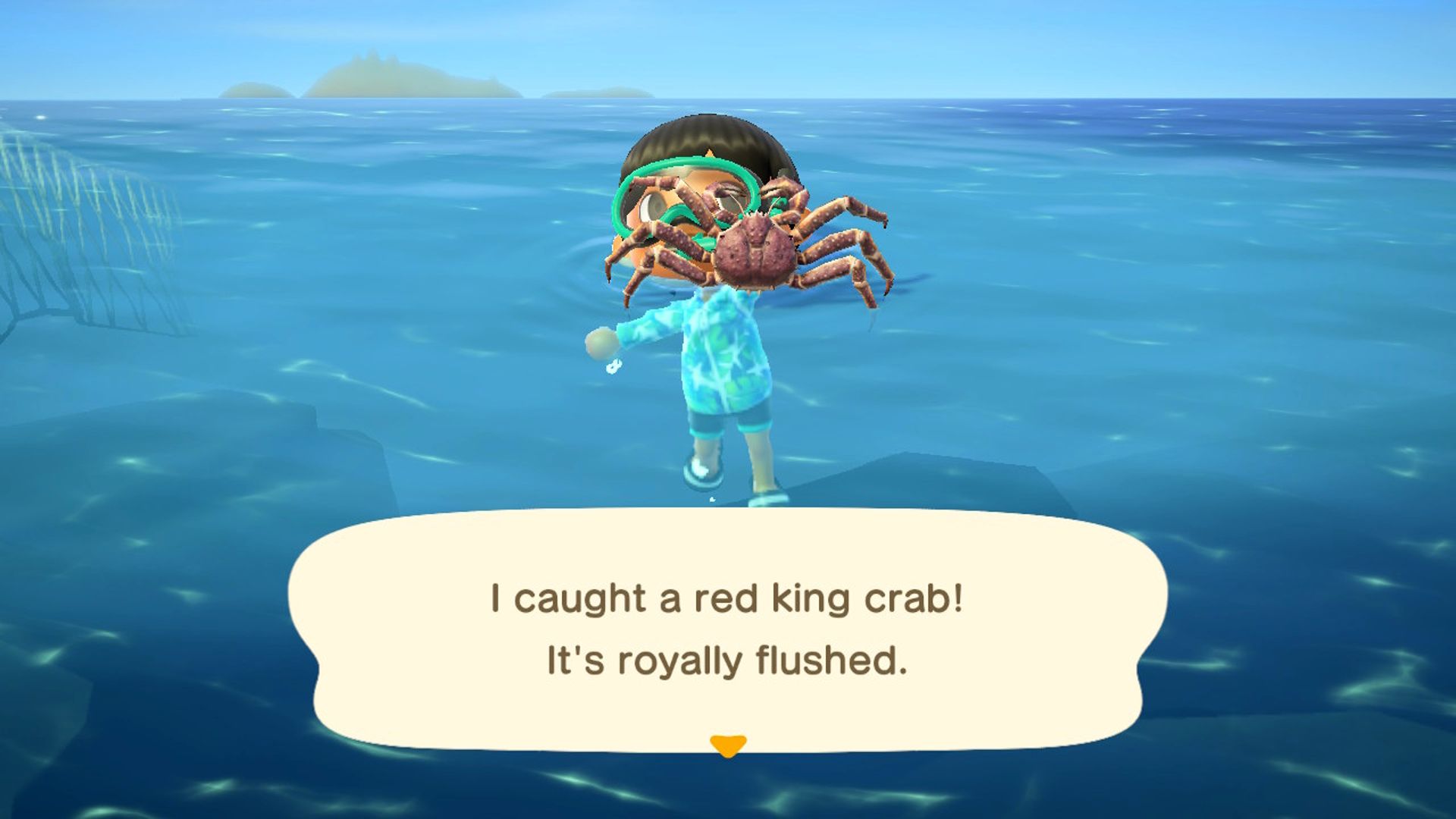 Animal Crossing New Horizons Player Catching Red King Crab In Ocean