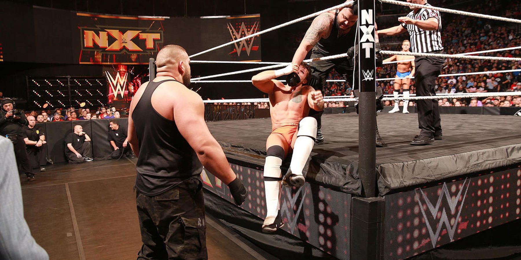 Les auteurs de la douleur luttent dans un match NXT pendant leur séjour dans la marque de développement de la WWE.