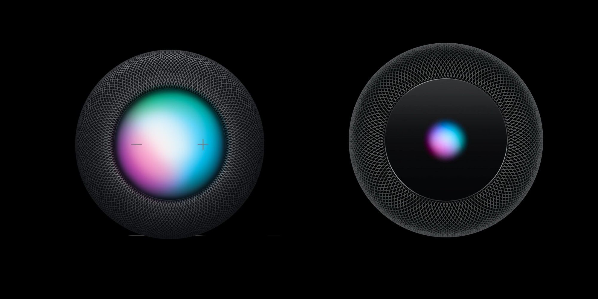 A photo showing the top of the HomePod (2nd gen) and HomePod (1st-gen)
