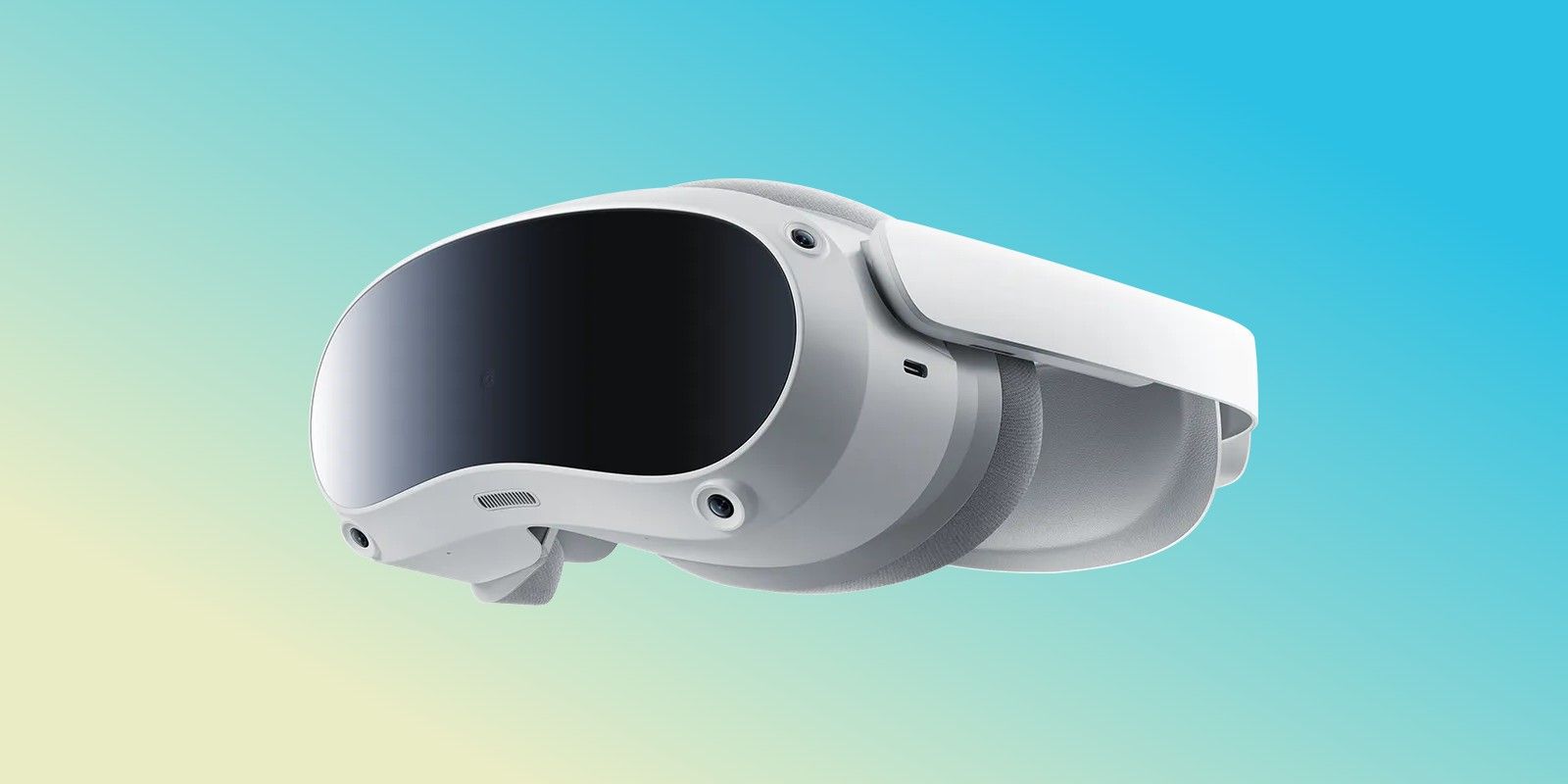 A photo of an VR Headset against a gradient background