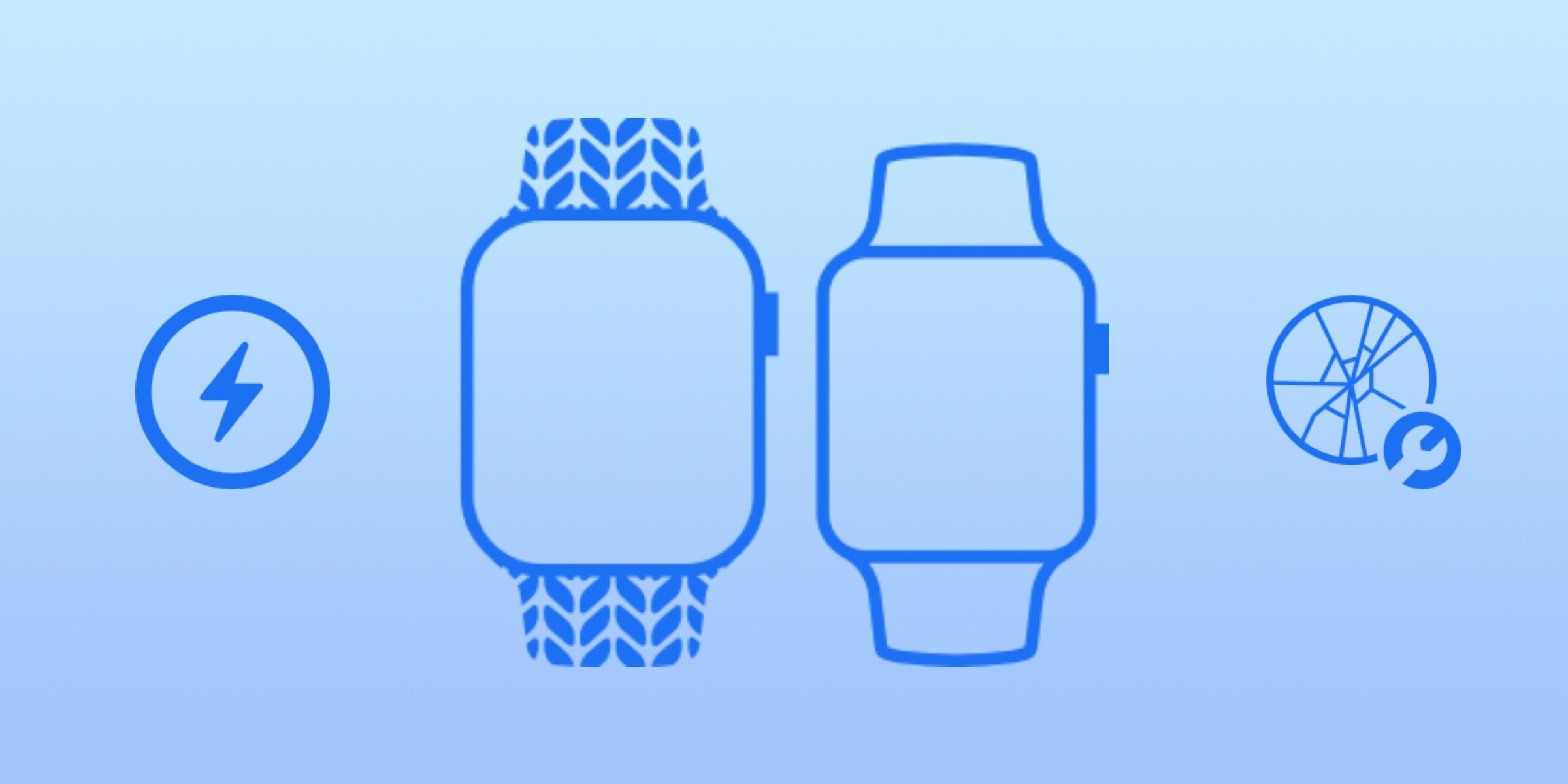 Apple Watch repair icons promoting screen replacement and battery replacement services.