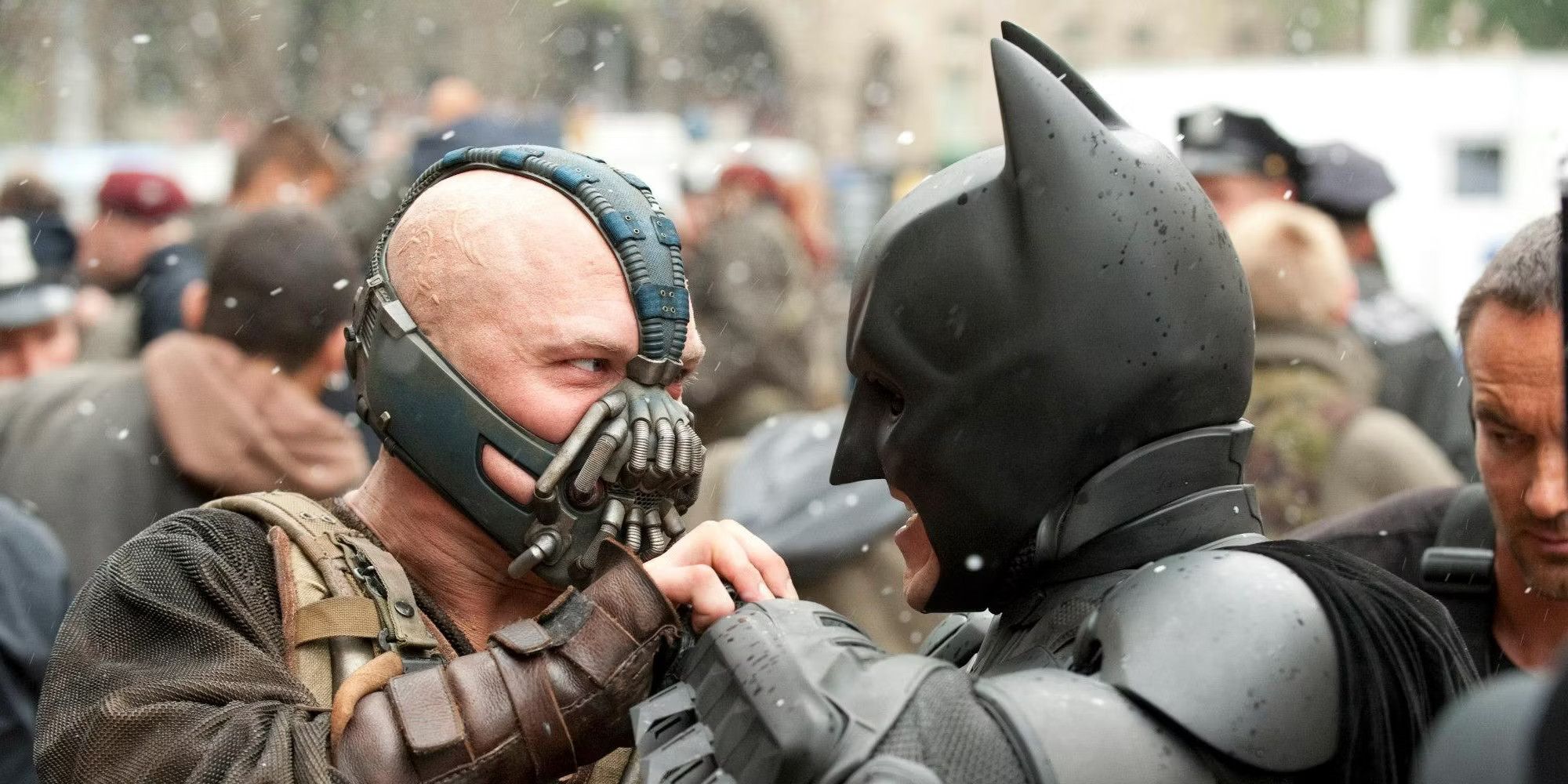 Bane fighting Batman in The Dark Knight Rises