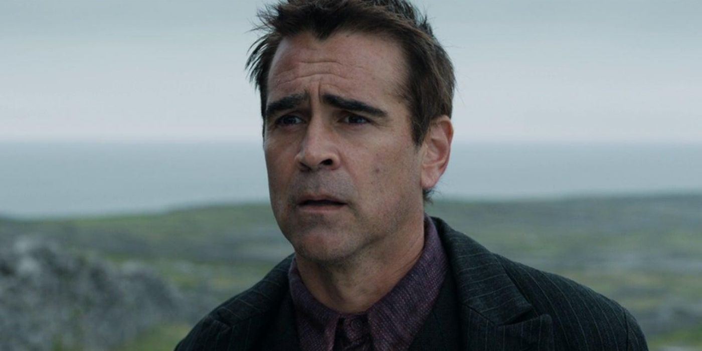 Collin Farrell como Pádraic parecendo confuso em The Banshees of Inisherin