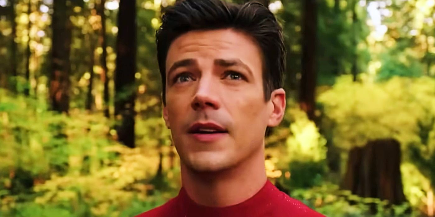 Barry in The Flash season 9 looking out in the forest 
