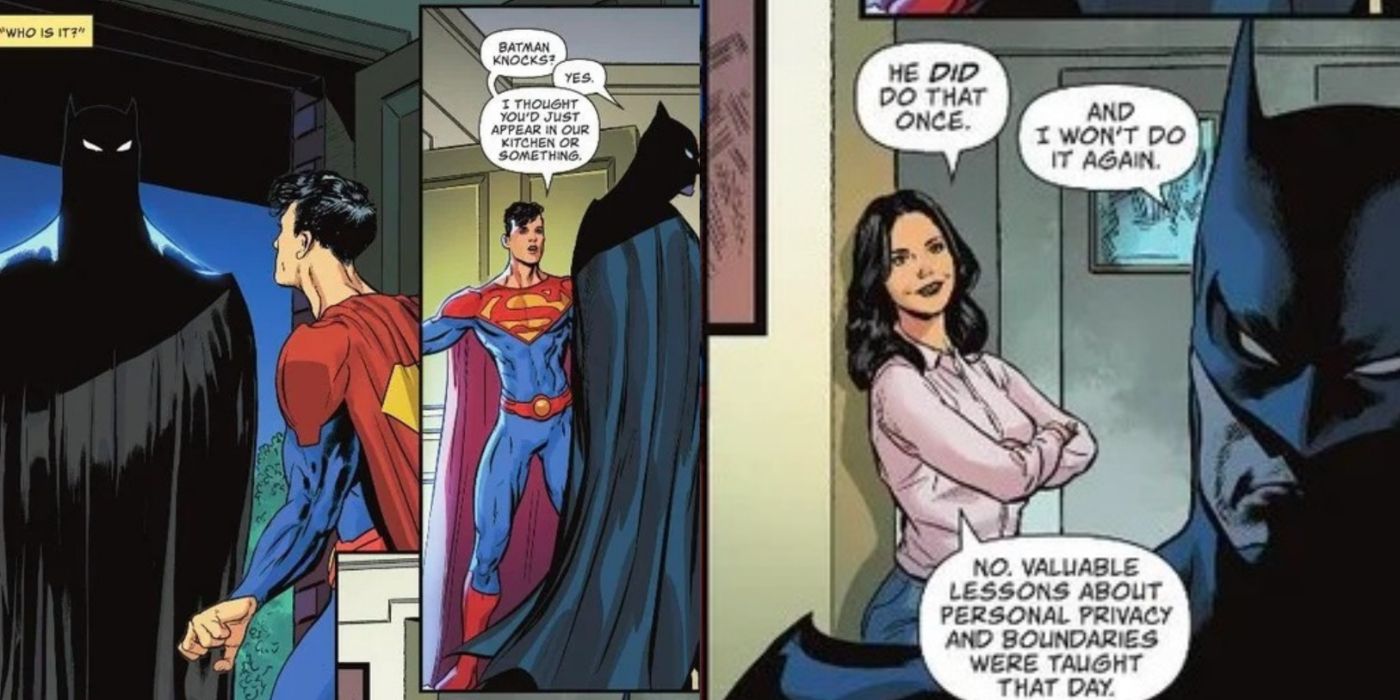 Batman visiting the Kent household in Superman: Son of Kal-El.