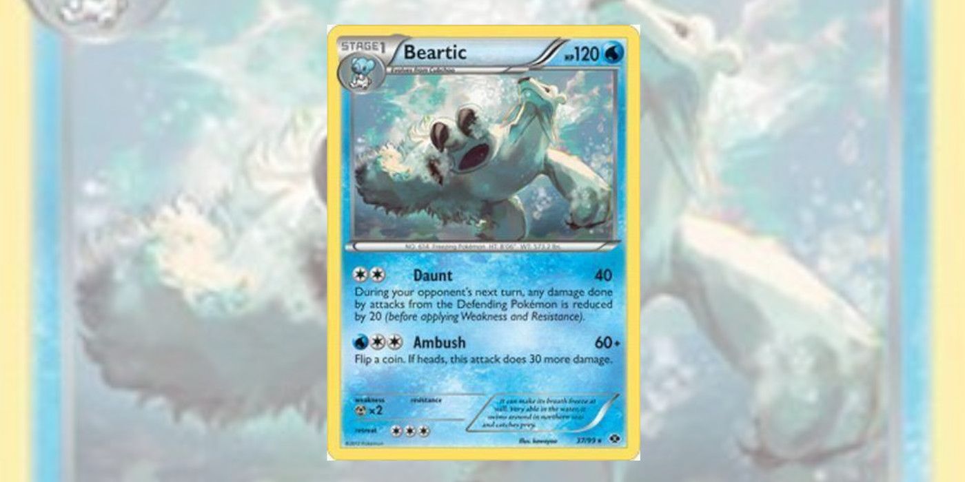 Beartic Pokémon TCG Playing Card, with the artwork showing Beartic from below as its submerged in water.