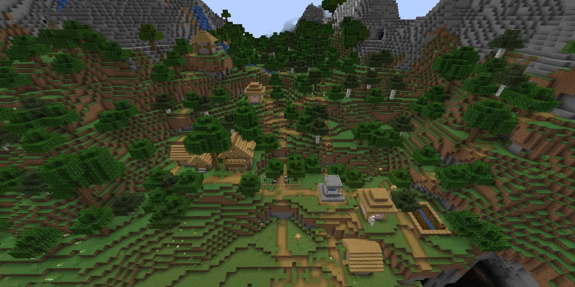 Geração de sementes do Minecraft 1.19 com predefinição de biomas de floresta, vila e região montanhosa