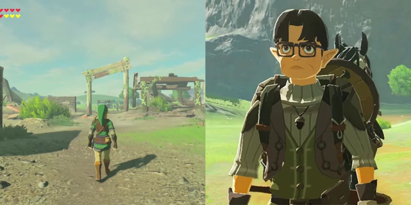 Split image of Lon Lon Ranch and Botrick in Breath of the Wild.