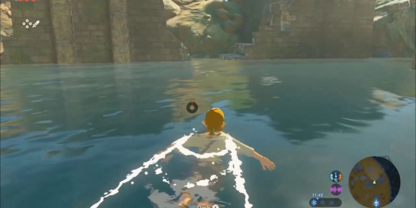 Link swimming in The Legend of Zelda: Breath of the Wild.