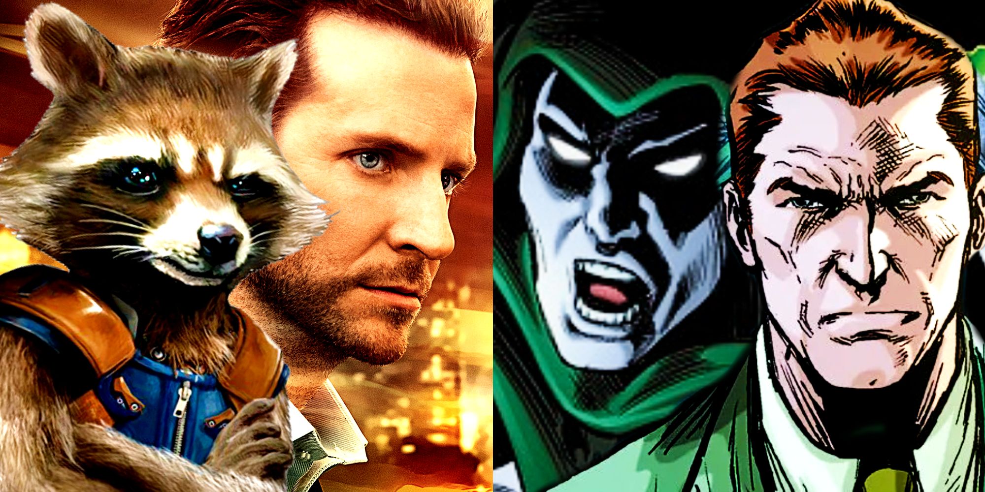 Bradley Cooper as Rocket Racoon in the MCU and The Spectre in DC