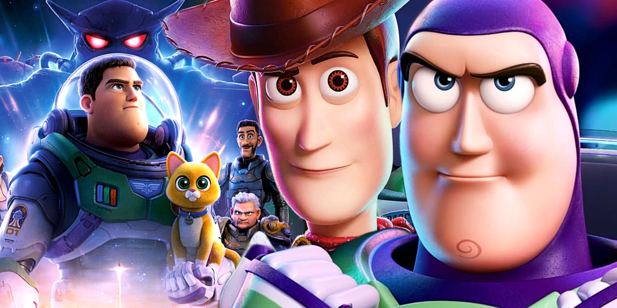 Buzz e Woody em Toy Story e Lightyear
