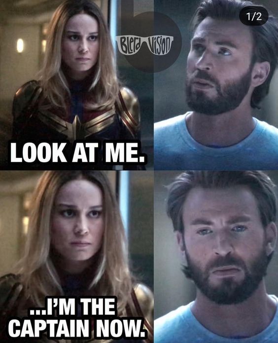Captain Marvel and Captain America meme with a Captain Phillips reference