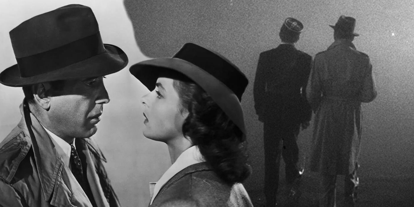 A composite image of Ilsa and Rick from Casablanca along with the final shot from the film
