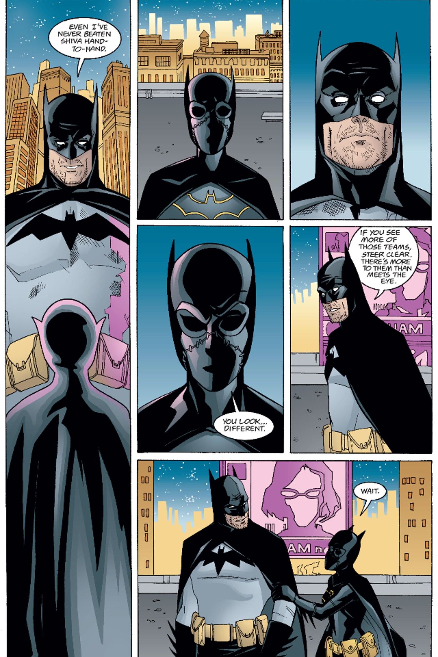 Cassandra Cain e Batman conversam em um telhado em Batgirl #27