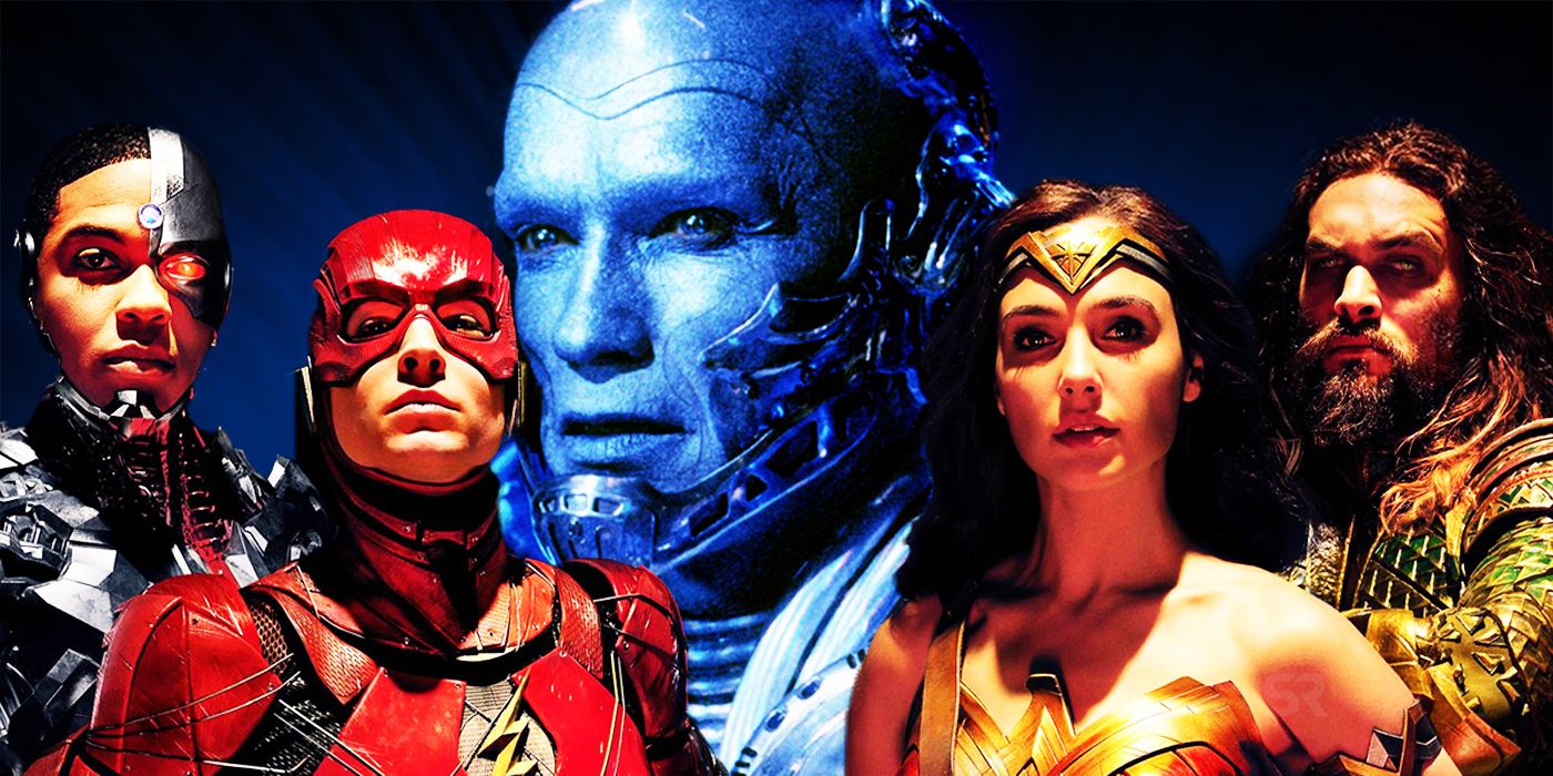 Arnold Schwarzeneggar's Mr. Freeze with the DCEU's Justice League (Cyborg, the Flash, Wonder Woman, and Aquaman) superimposed over him