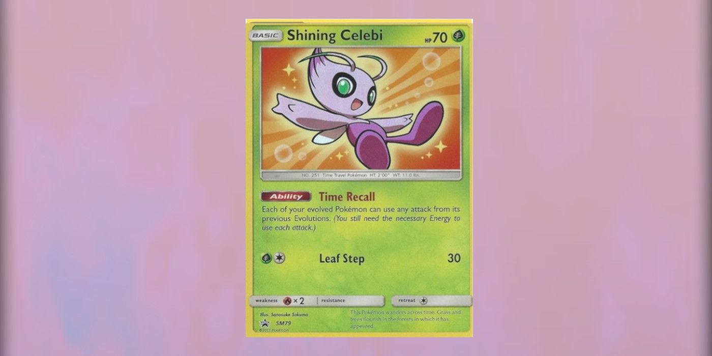 A Black Star Promo card of a Shiny Celebi from the Pokémon Trading Card Game.