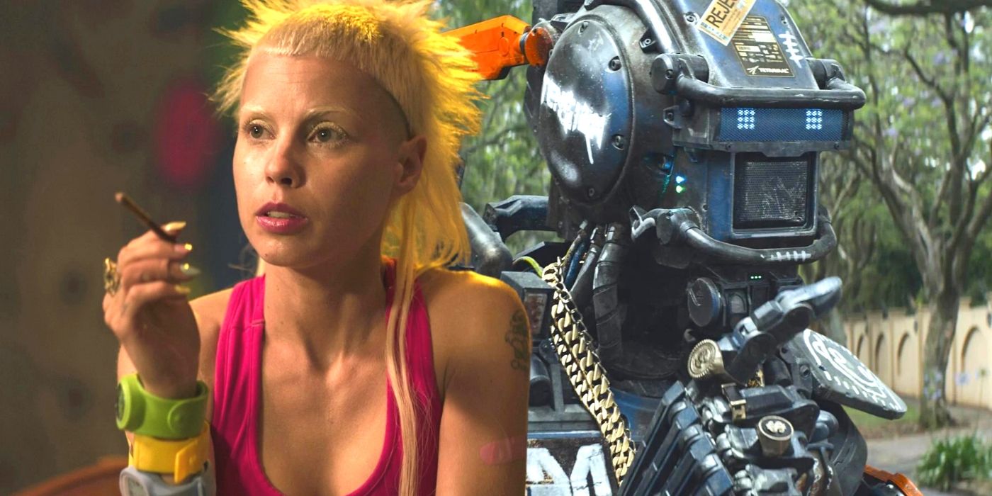 Yolandi Visser and the robot Chappie from the movie Chappie.