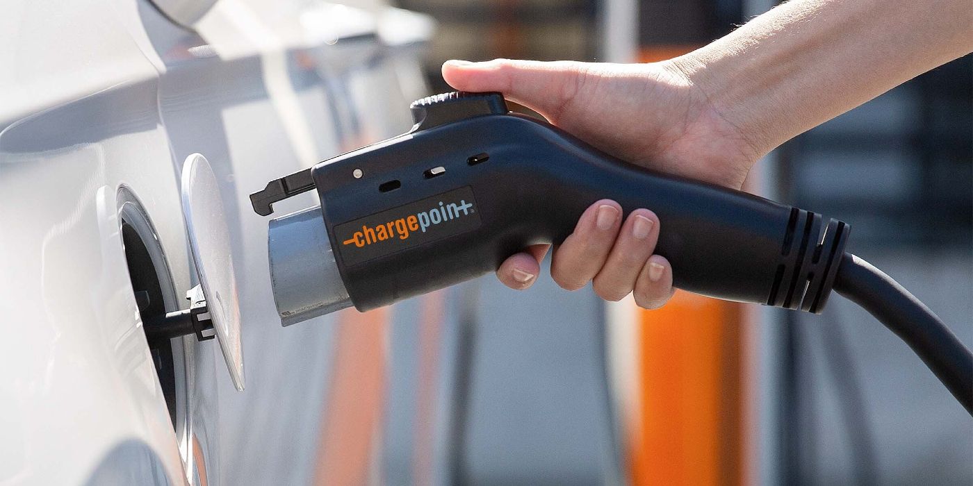 A ChargePoint charger plugged into an EV