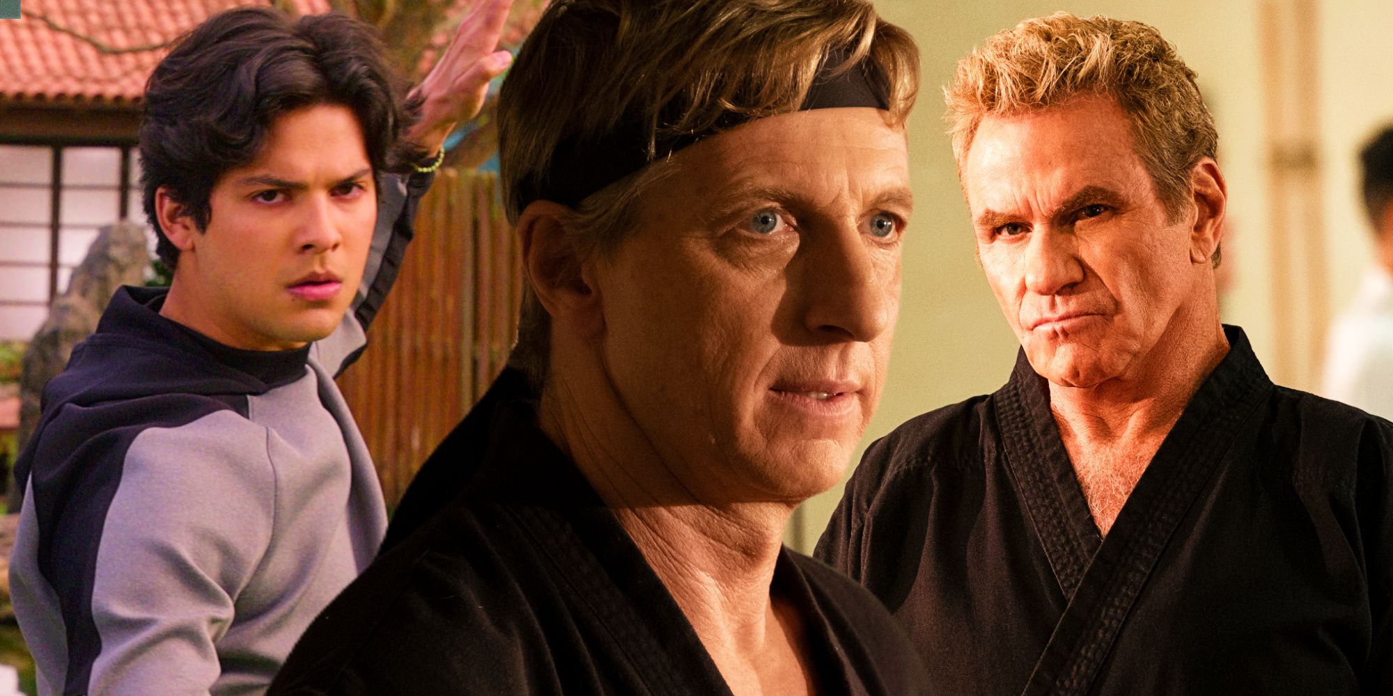 Cobra Kai's Miguel, Kreese, and Johnny Lawrence