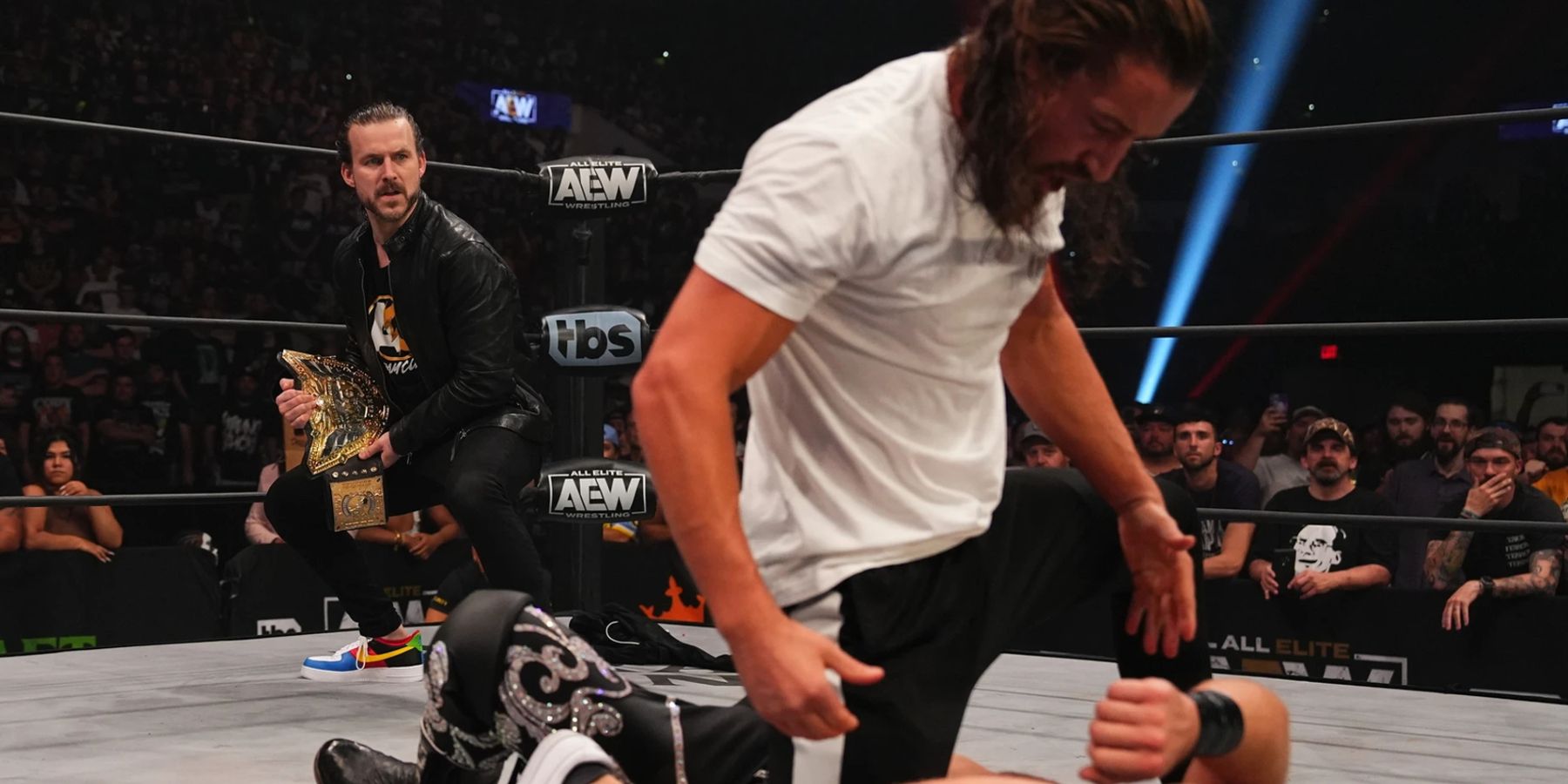 Adam Cole lines up Jay White for a belt shot during the build toward AEW x NJPW Forbidden Door in 2022.