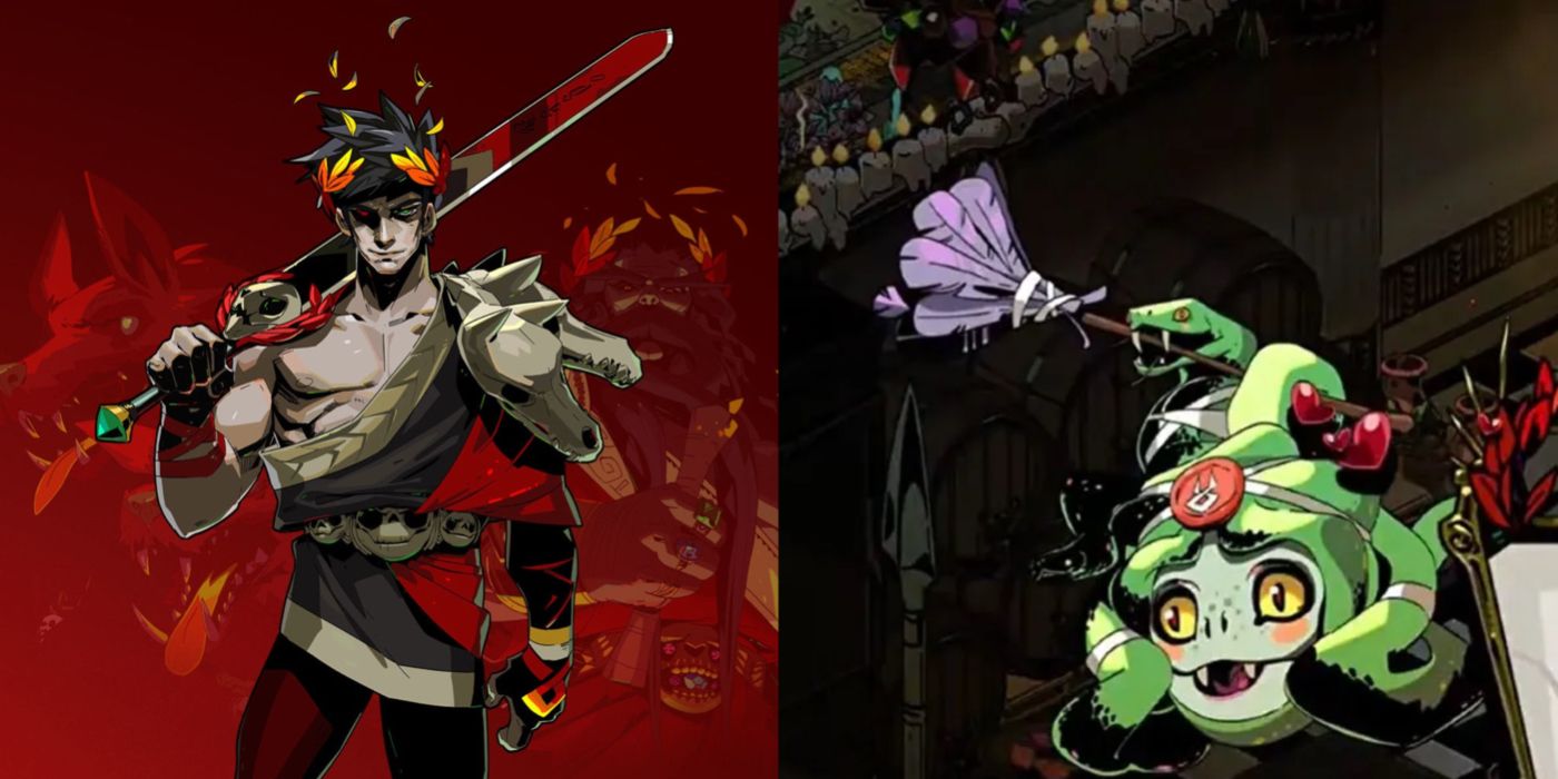 Split image showing Zagreus and Dusa from the Hades game