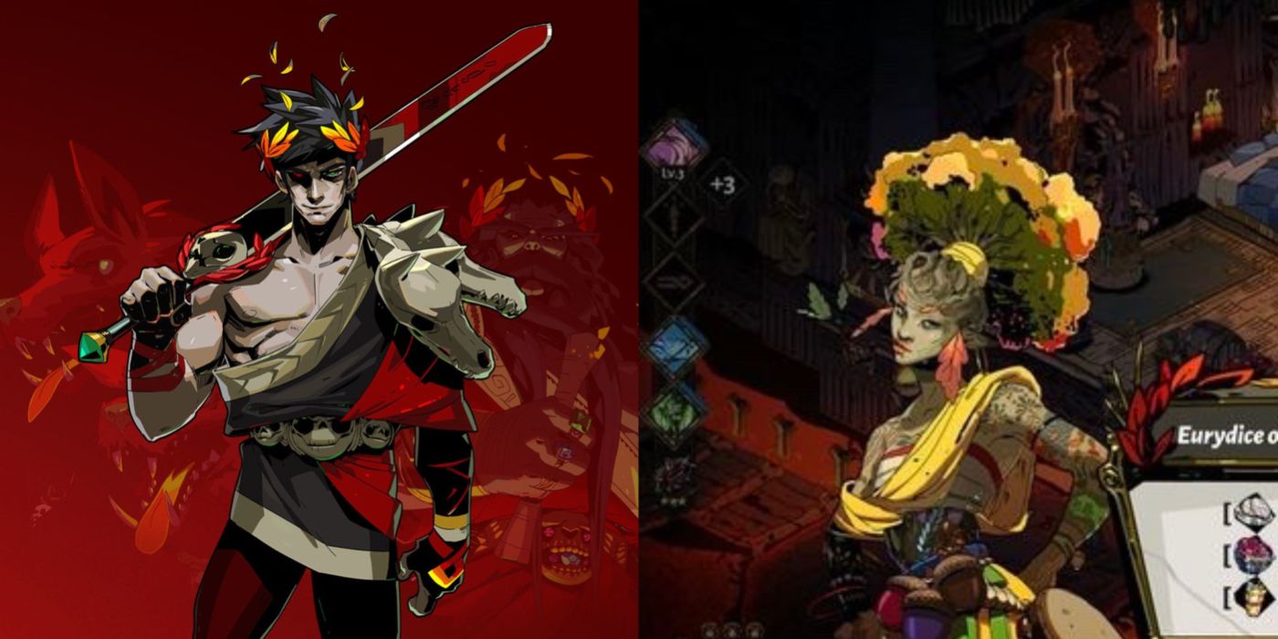 Split image showing Zagreus and Eurydice as seen in the Hades Game