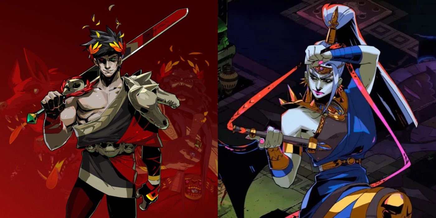 Split image showing Zagreus and Meg in the Hades game