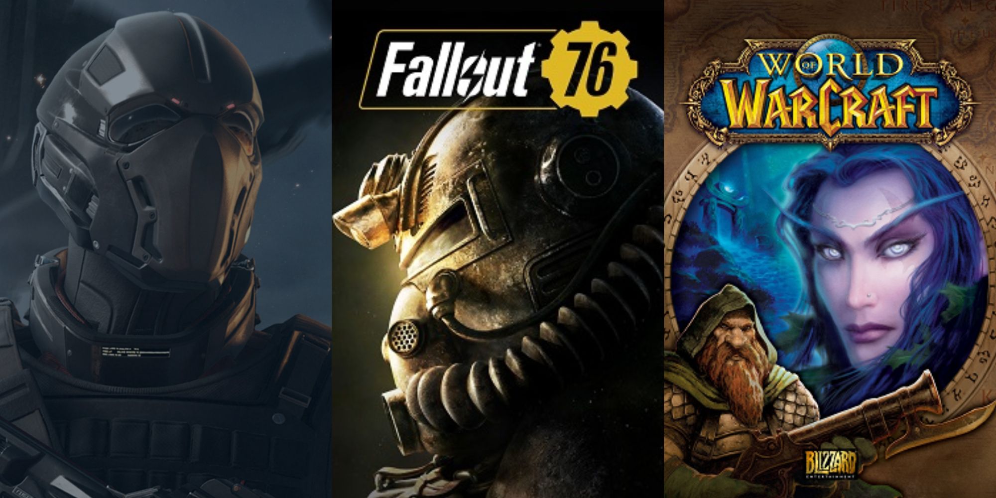 Split Image Star Citizen Character, Fallout 76 poster, WOW Promo