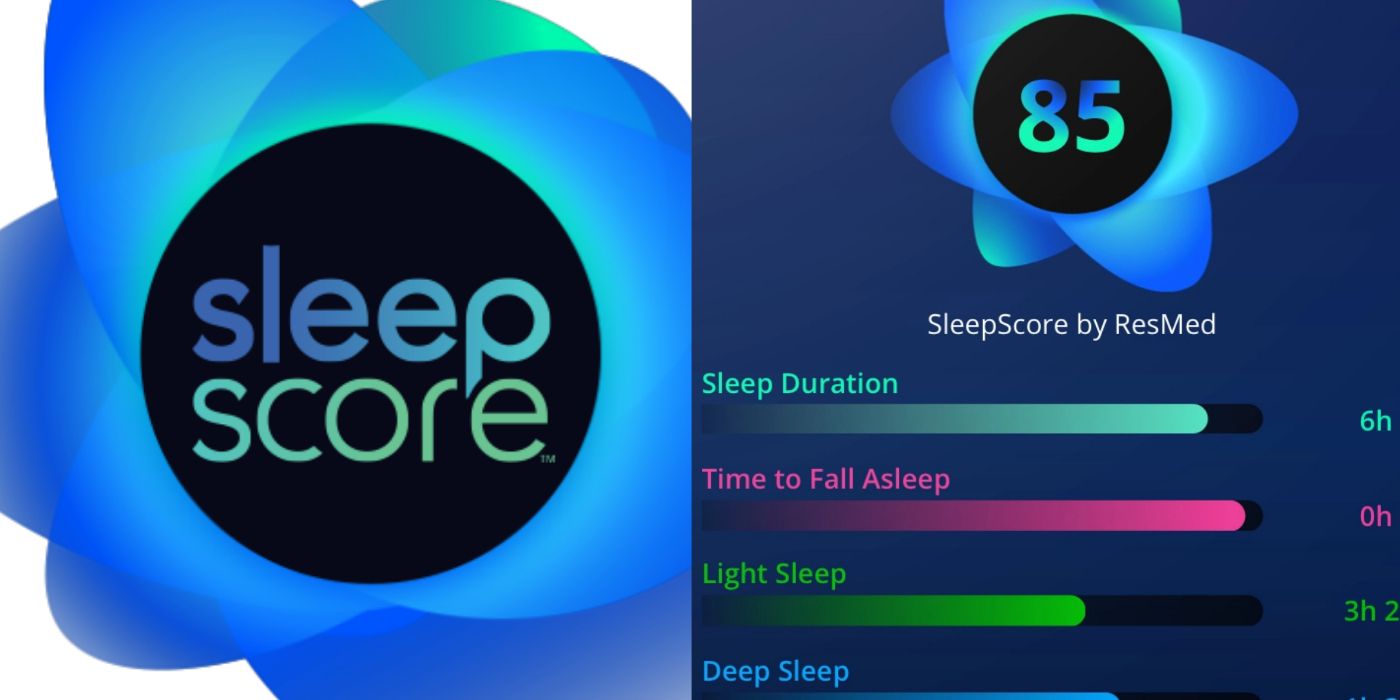 A split image of the SleepScore logo and interface.