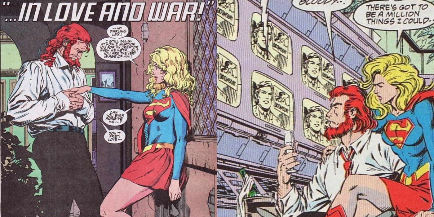 Split Image Lex Luthor and Supergirl 90s comic excerpts