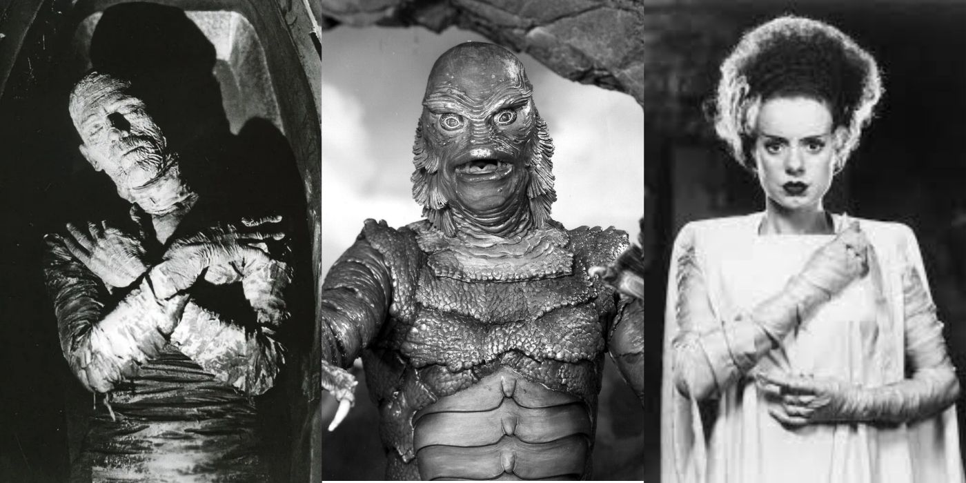 The mummy, creature from the black Lagoon, and Bride of Frankenstein