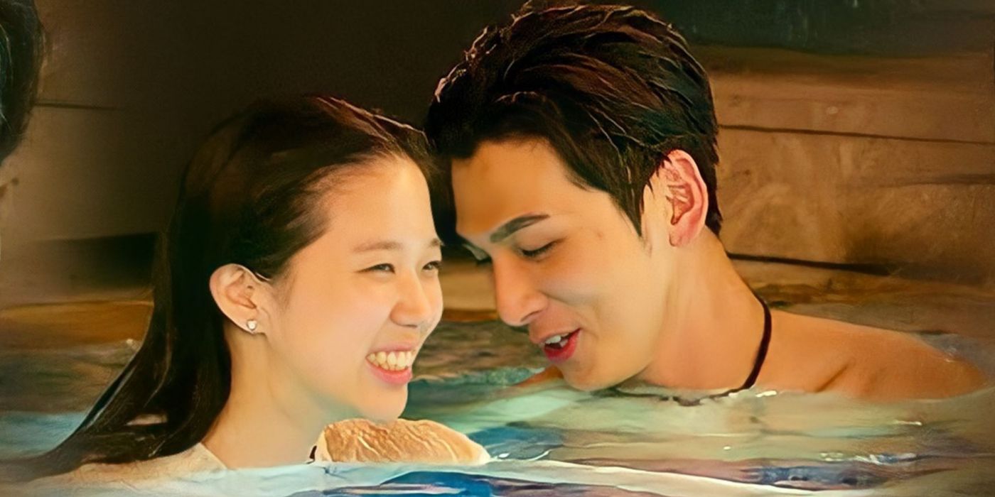 Kim Se-Jun and Lee So E in the hot tub on Single's Inferno season 2