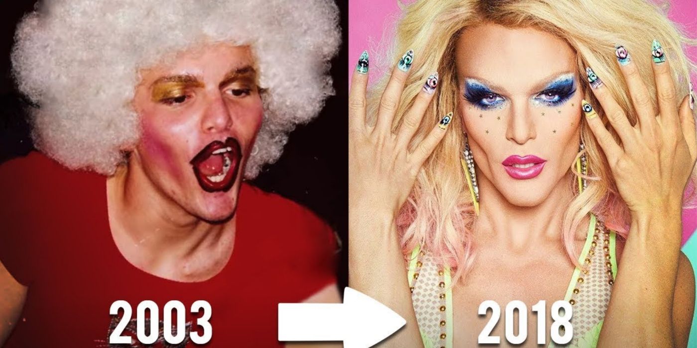 A primeira vez de Willam como drag em 2003 e sua drag em 2018.