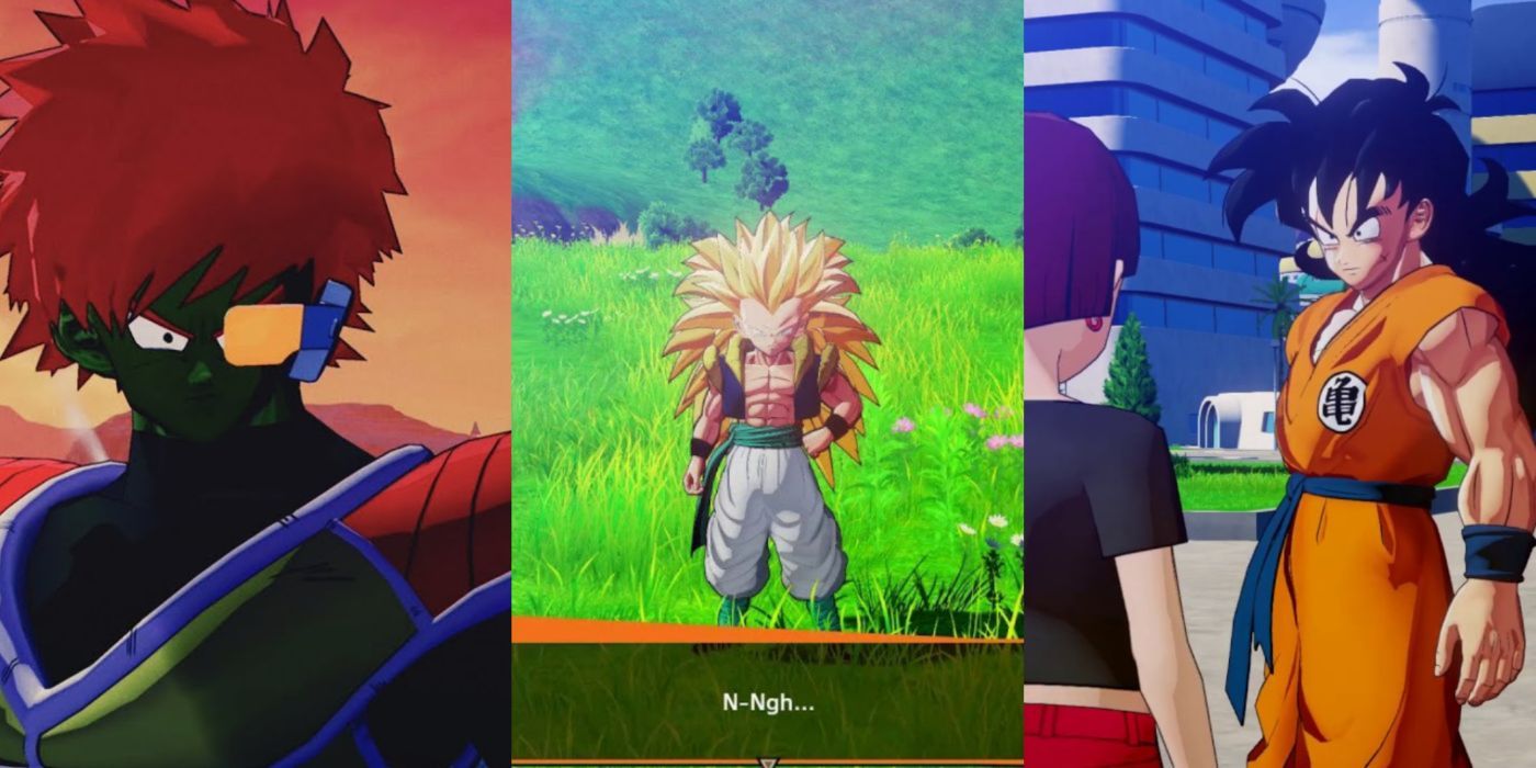 A split image of Melon, Gotenks, and Yamcha in Dragon Ball Z: Kakarot