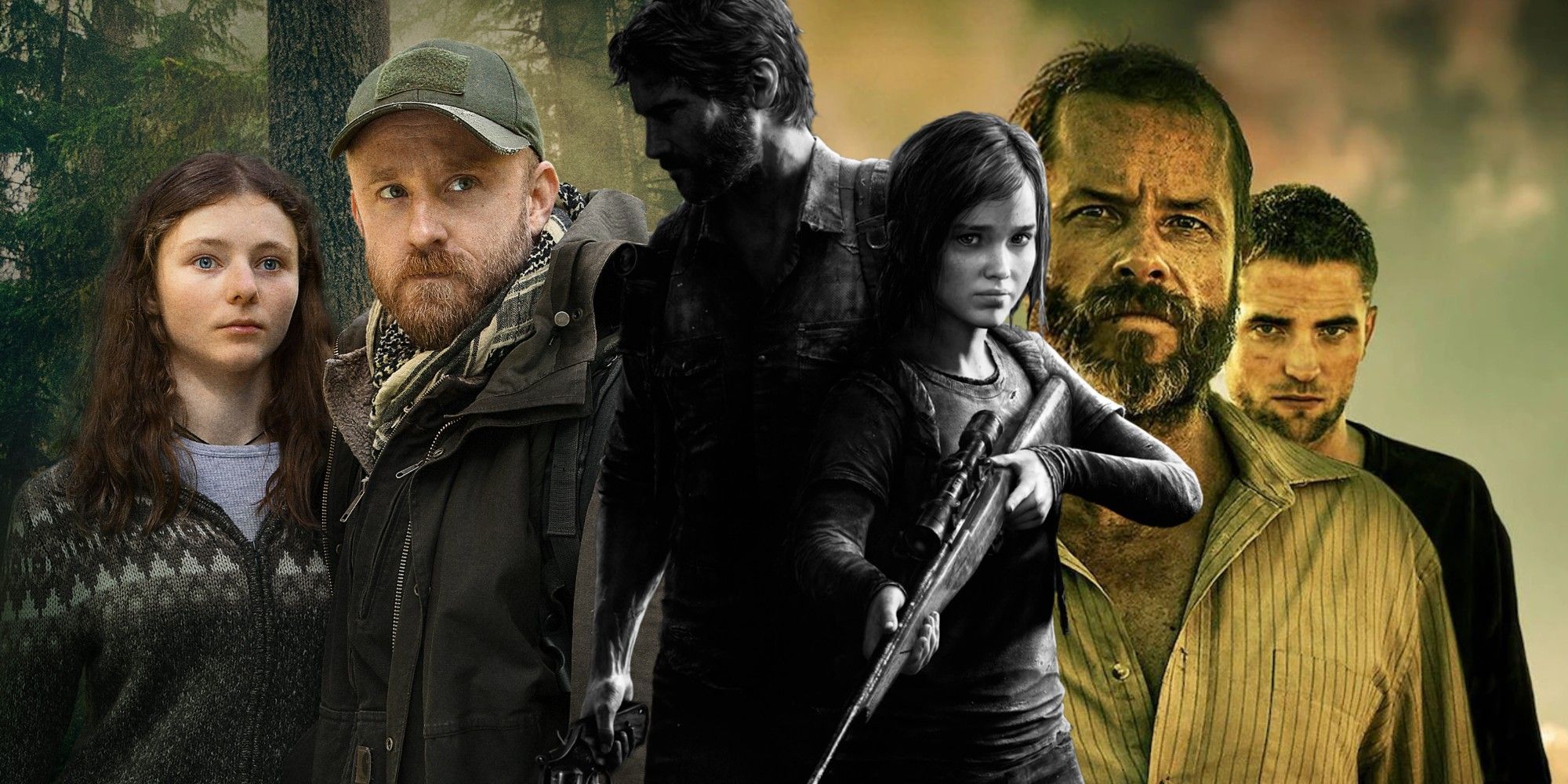 Collage of characters from Leave No Trace, The Last of Us and The Rover