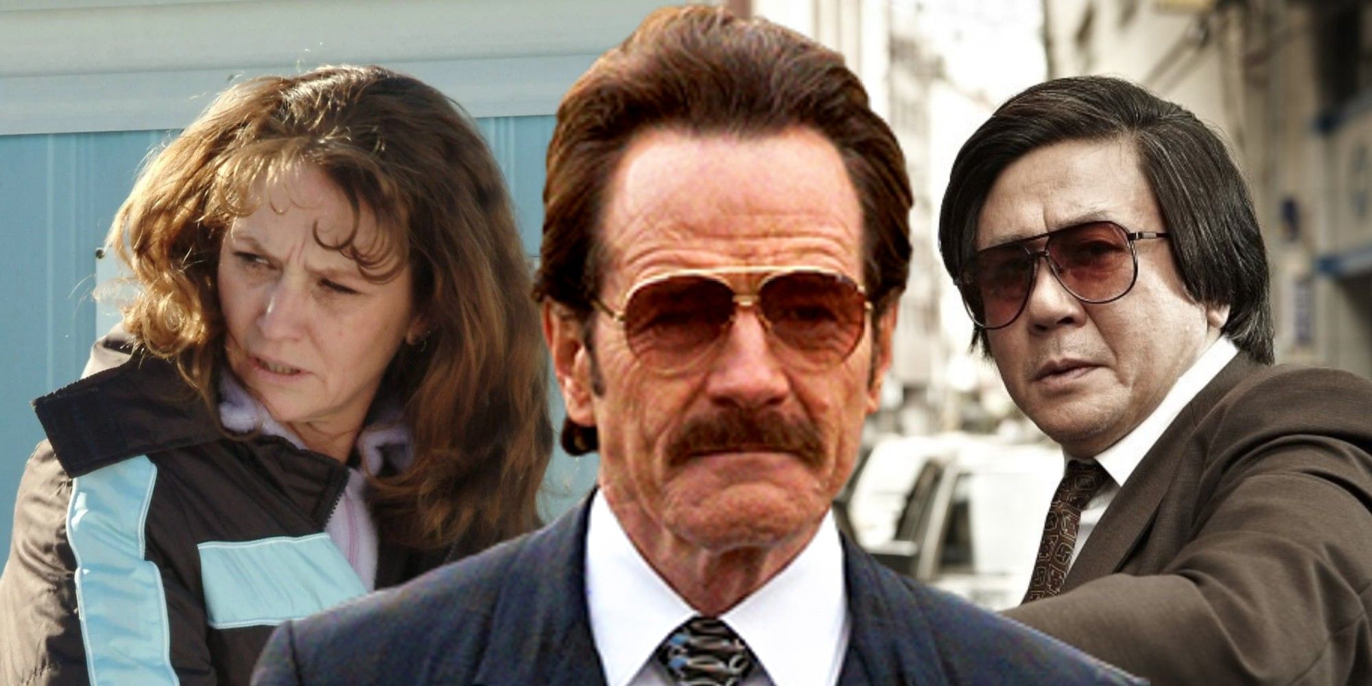 Collage of Melissa Leo, Bryan Cranston and Choi Min-sik