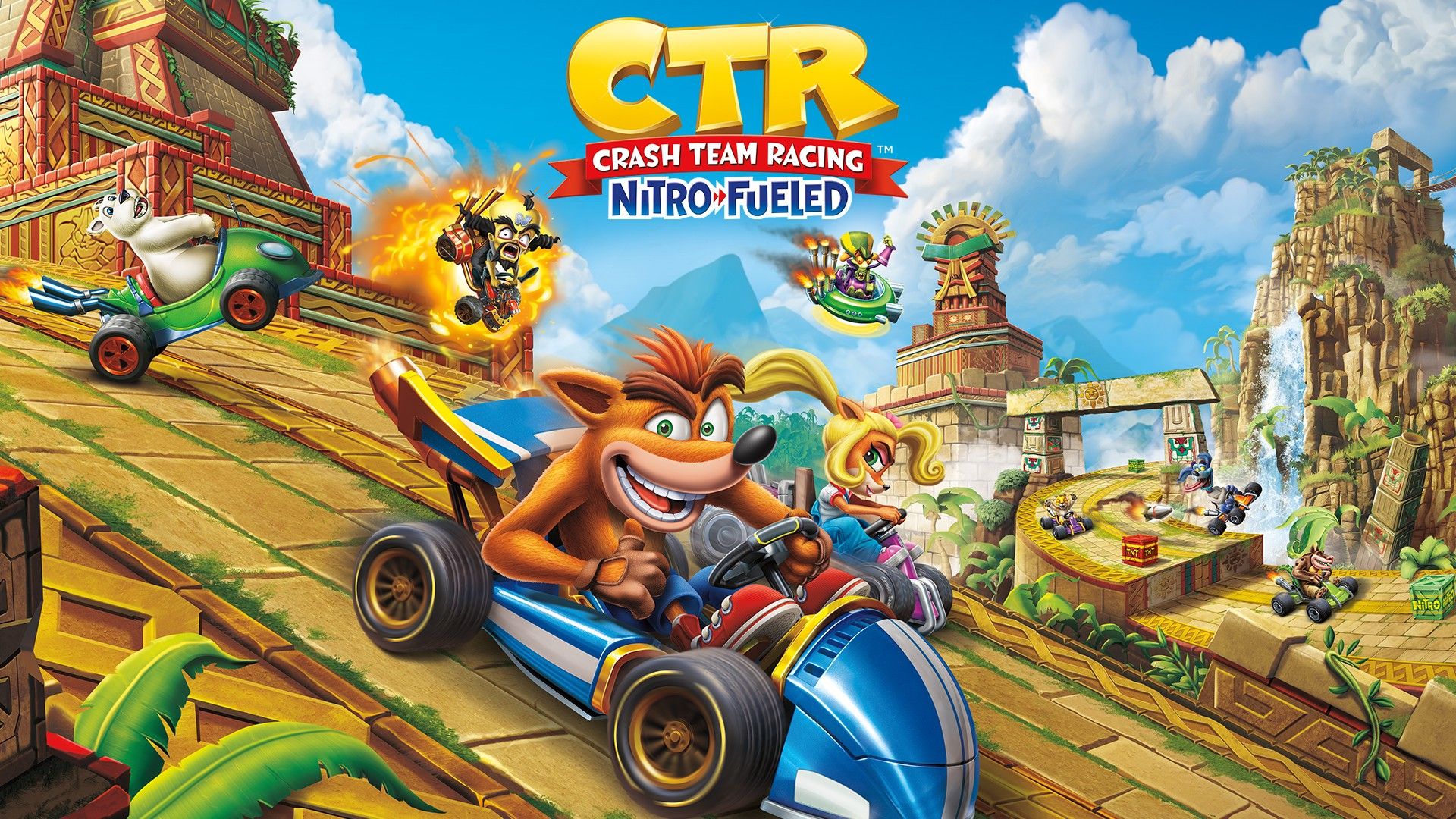 Crash Team Racing key art showing Crash Bandicoot and friends racing.