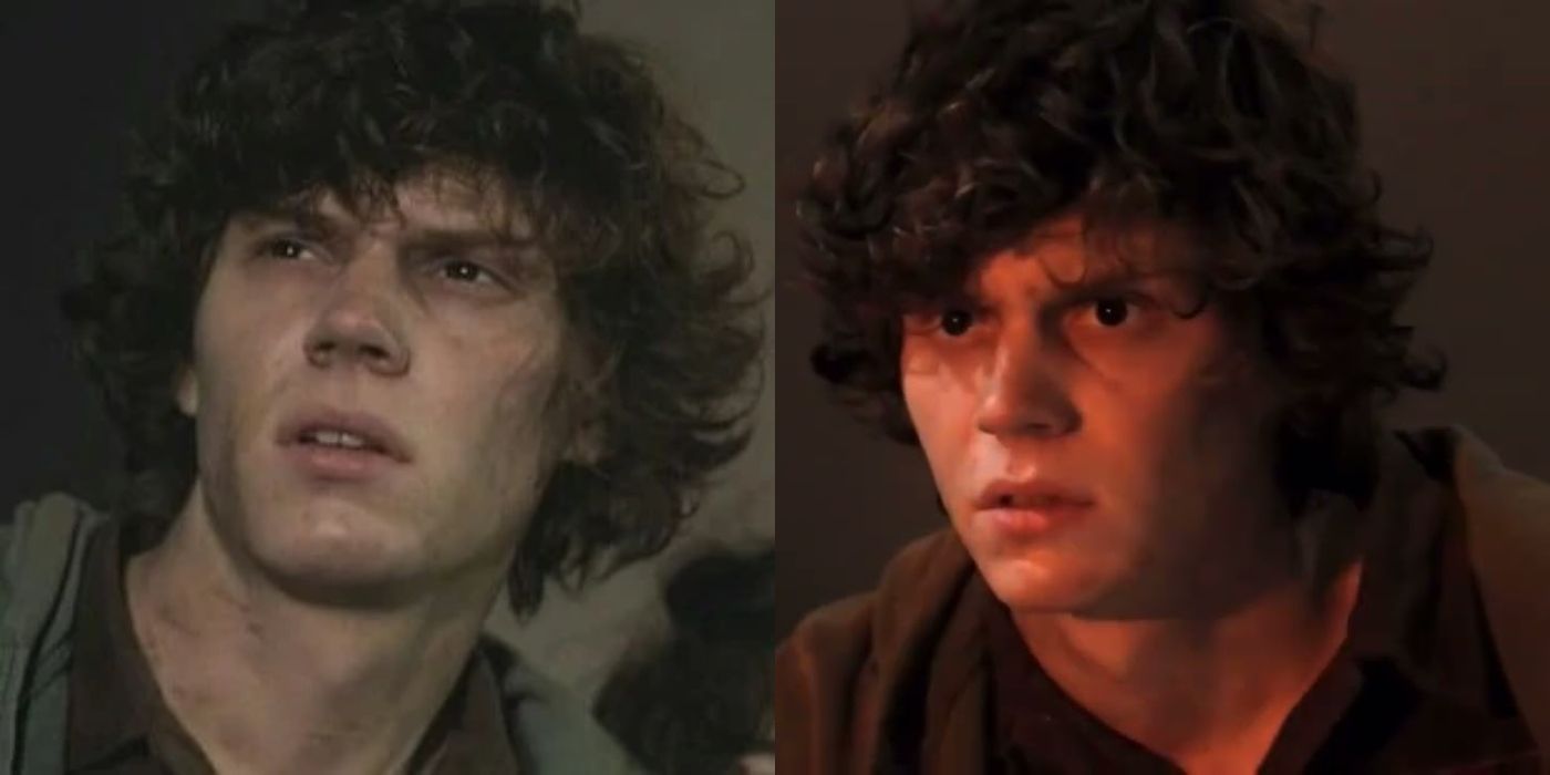 Split image of Evan Peters as Charlie looking upset in Criminal Minds