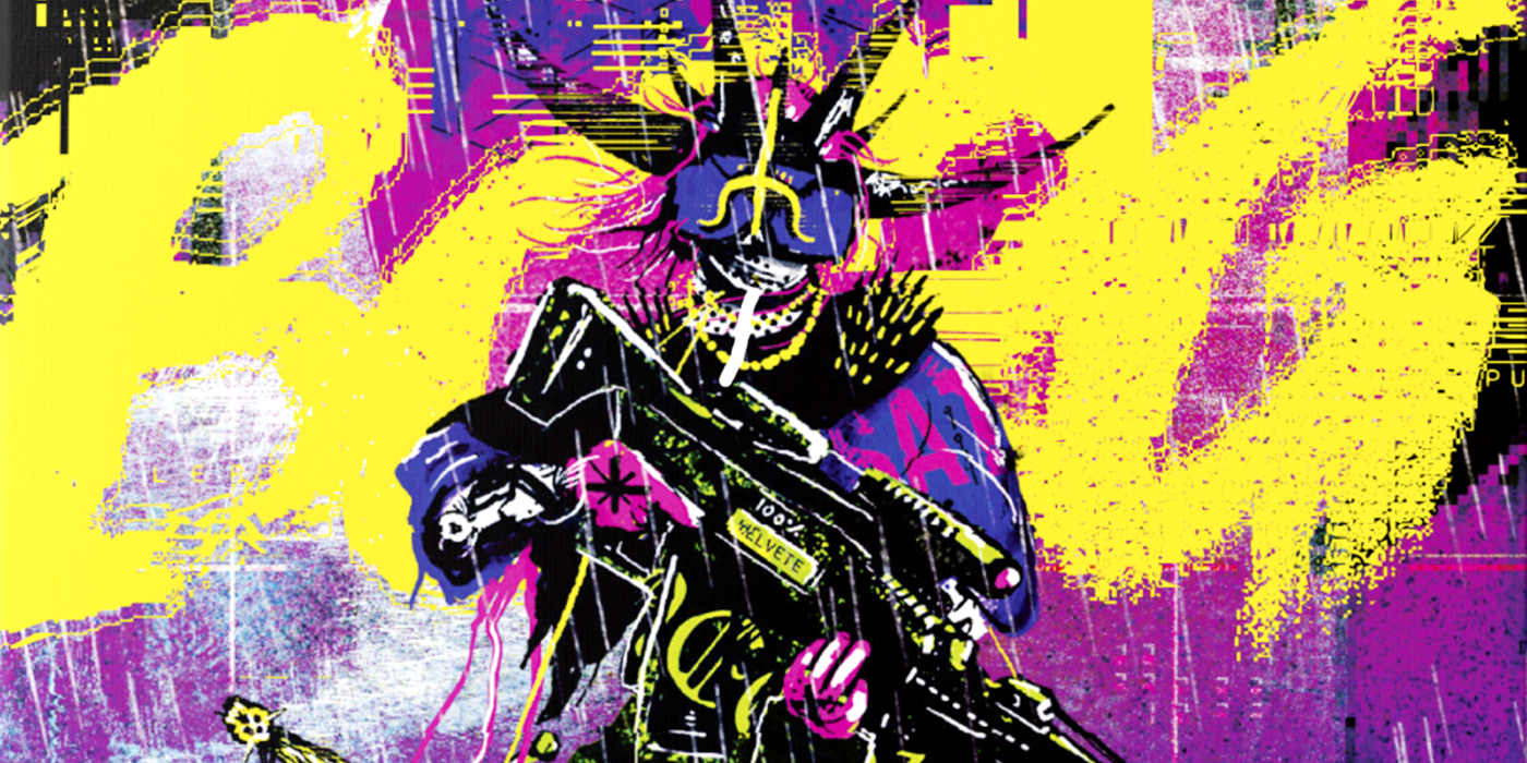Cy_Borg Cover art showing off a character with spiked hair holding a gun and wearing goggles.