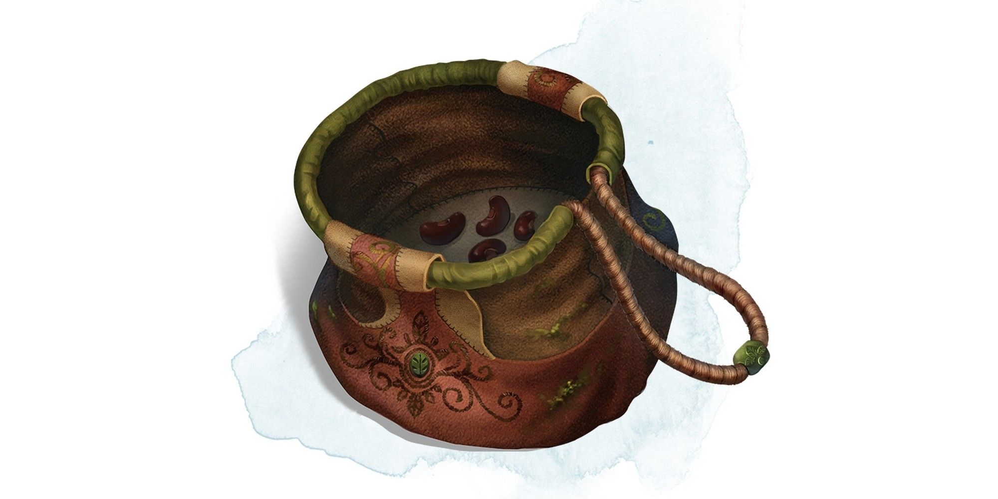 D&D Bag of Beans item, uma pequena sacola de pano onde alguns feijões podem ser vistos dentro.